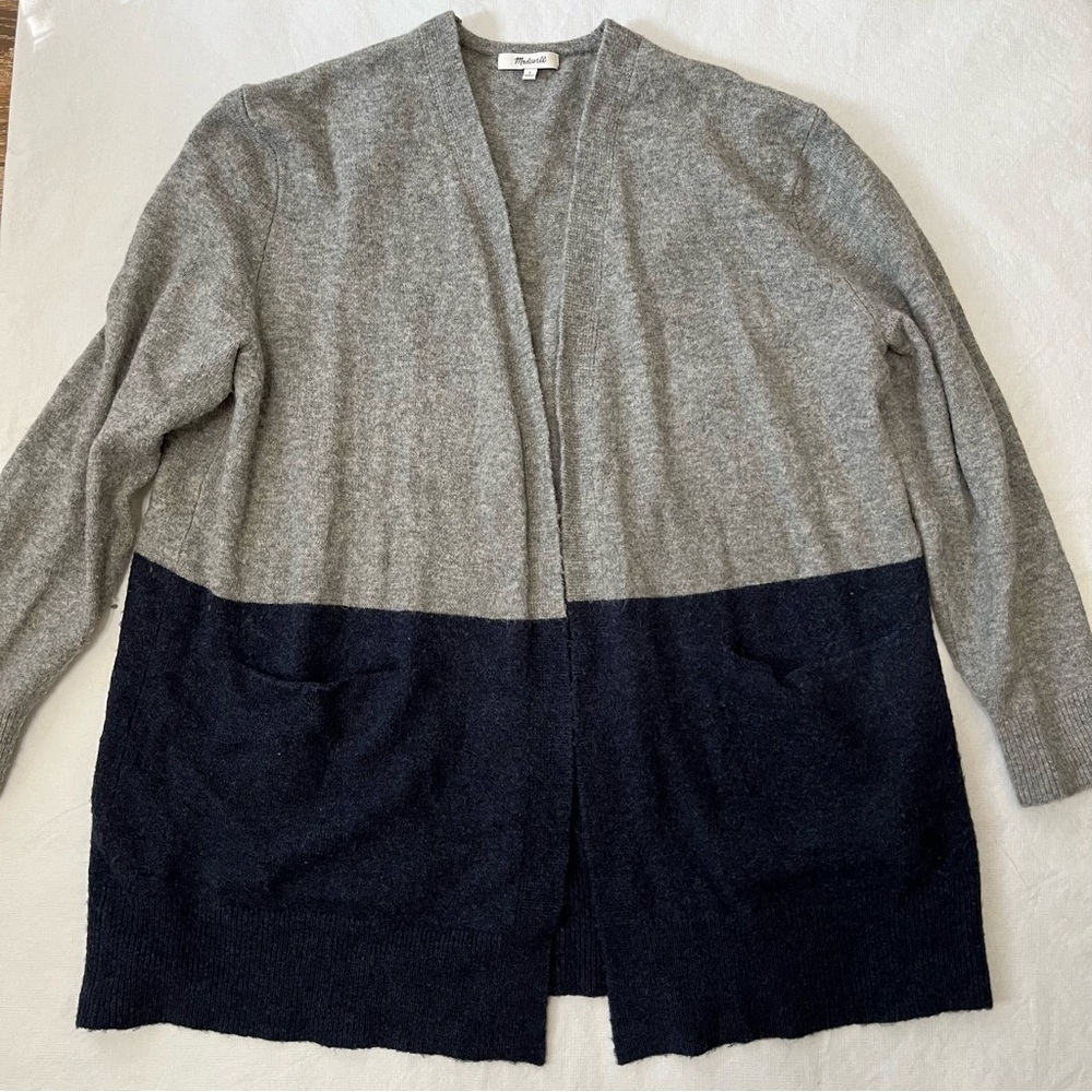 Madewell Ryder Cardigan Gray Blue Open Front Wool Alpaca Blend Sweater